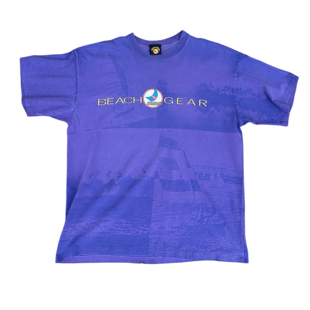 (XL) 90s Beach Gear AOP Purple Tee